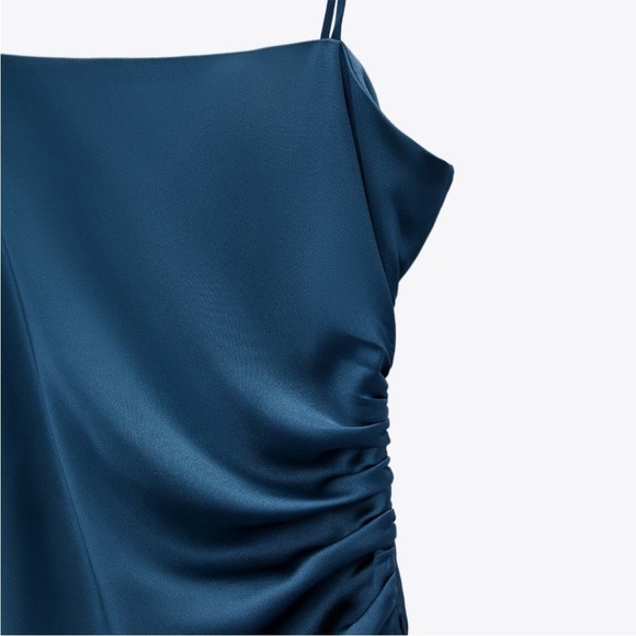 Zara Midnight Blue Satin Midi Dress - Picture 3 of 11
